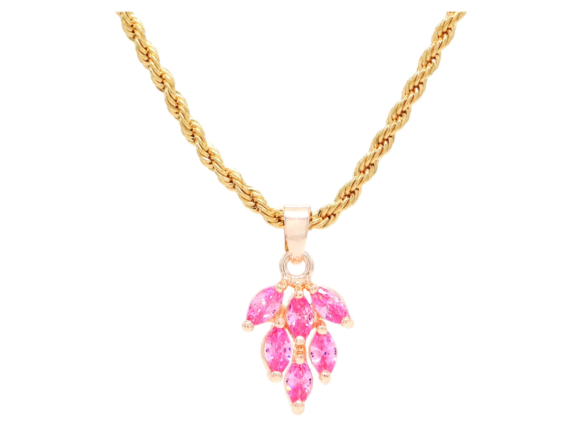 Pink leaf gold necklace MAIN
