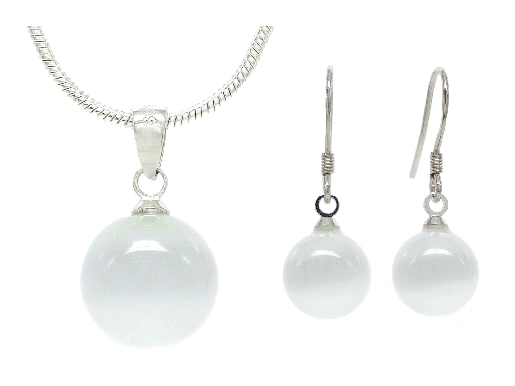 White moonstone ball necklace and earrings MAIN