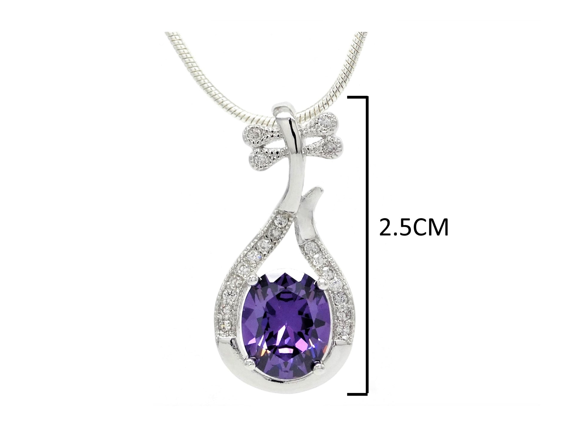 Purple oval gem silver necklace MEASUREMENT