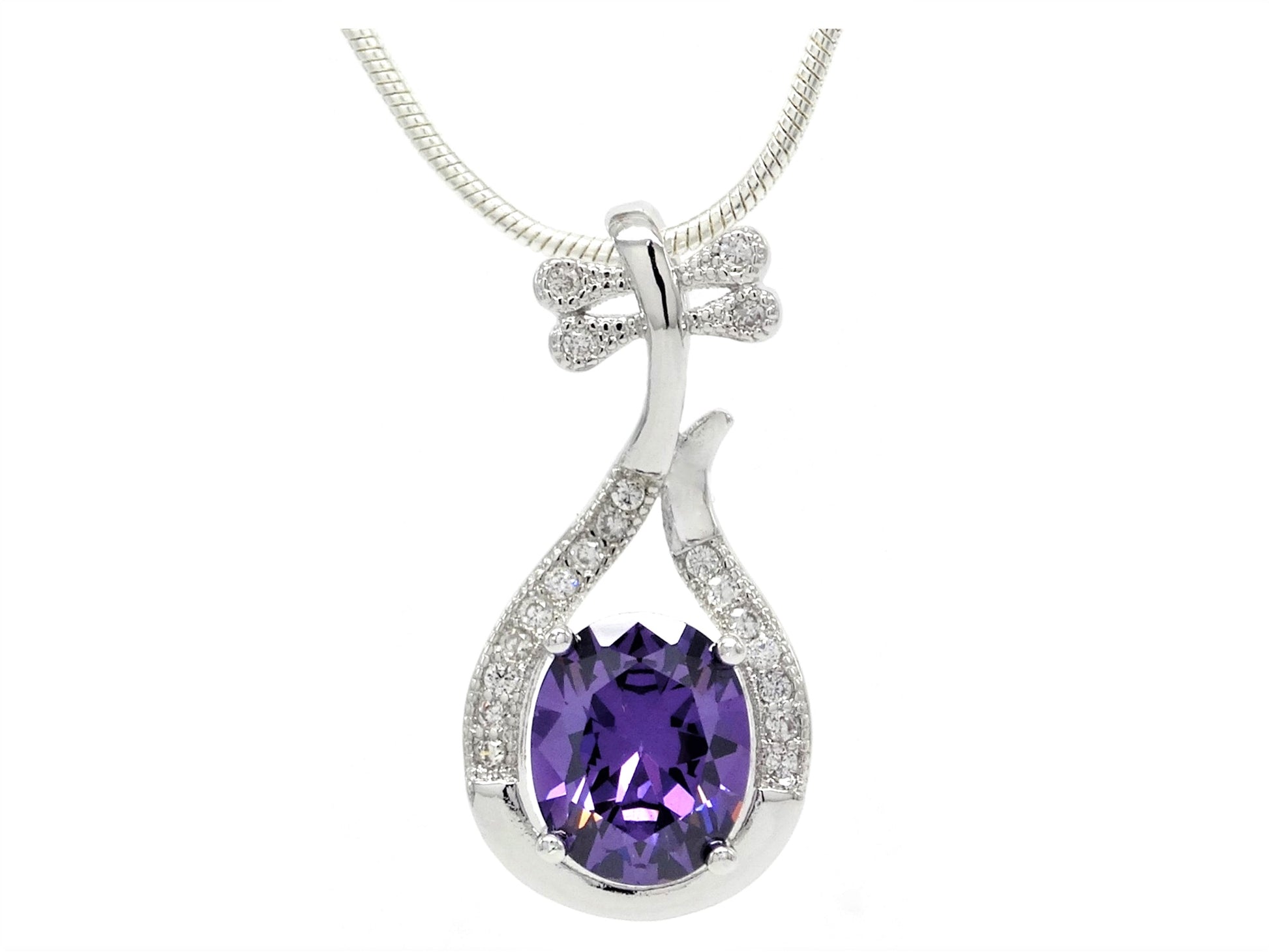 Purple oval gem silver necklace MAIN