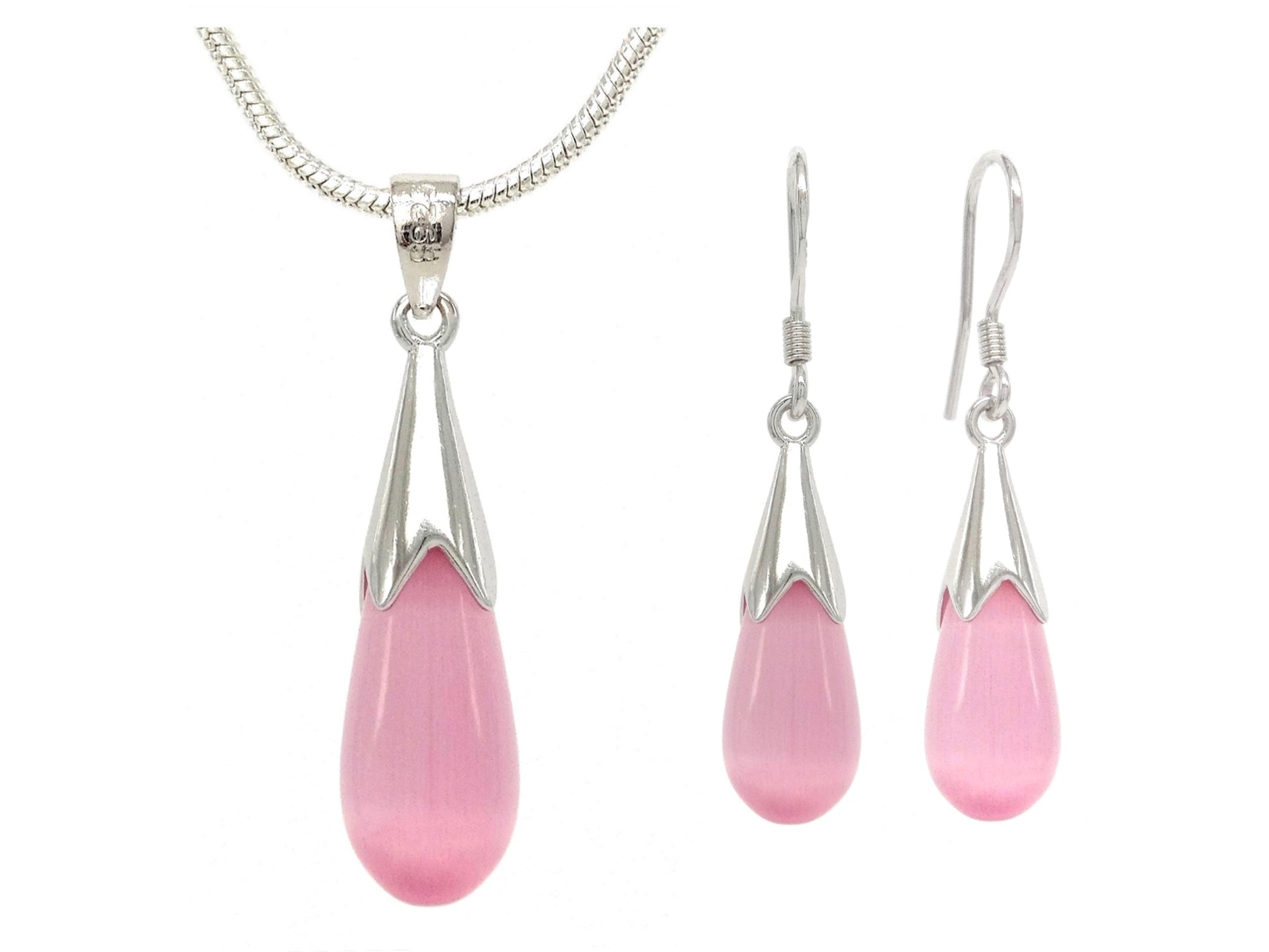 Pink moonstone drop necklace and earrings MAIN
