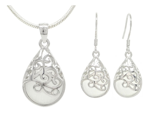 Decorated white moonstone necklace and earrings MAIN