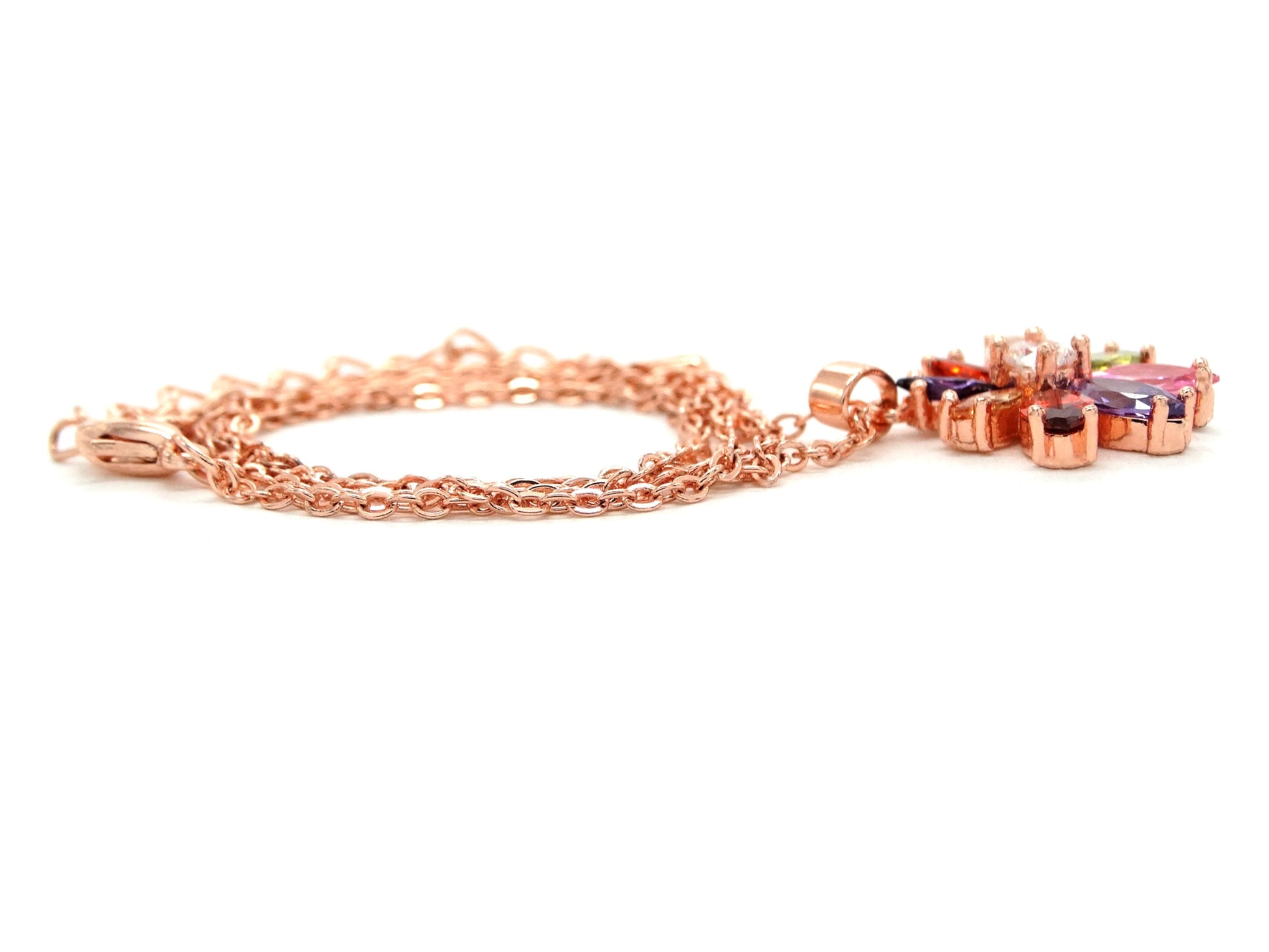 Rose gold rainbow flower necklace FRONT
