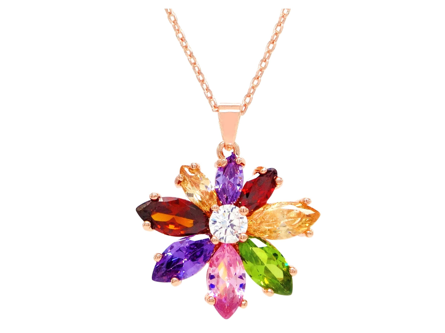 Rose gold rainbow flower necklace MAIN