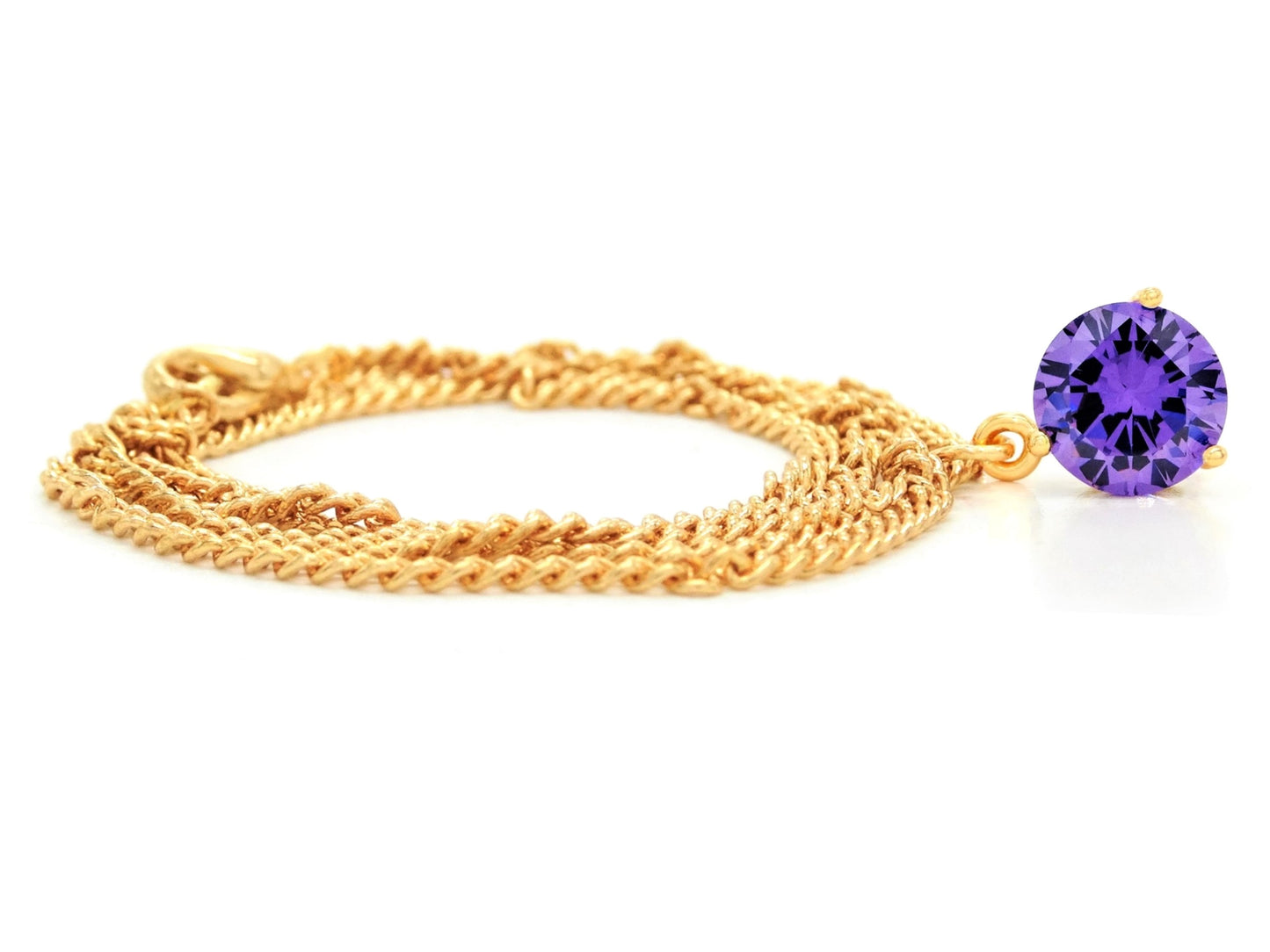 Yellow gold purple round gem necklace and earrings FRONT