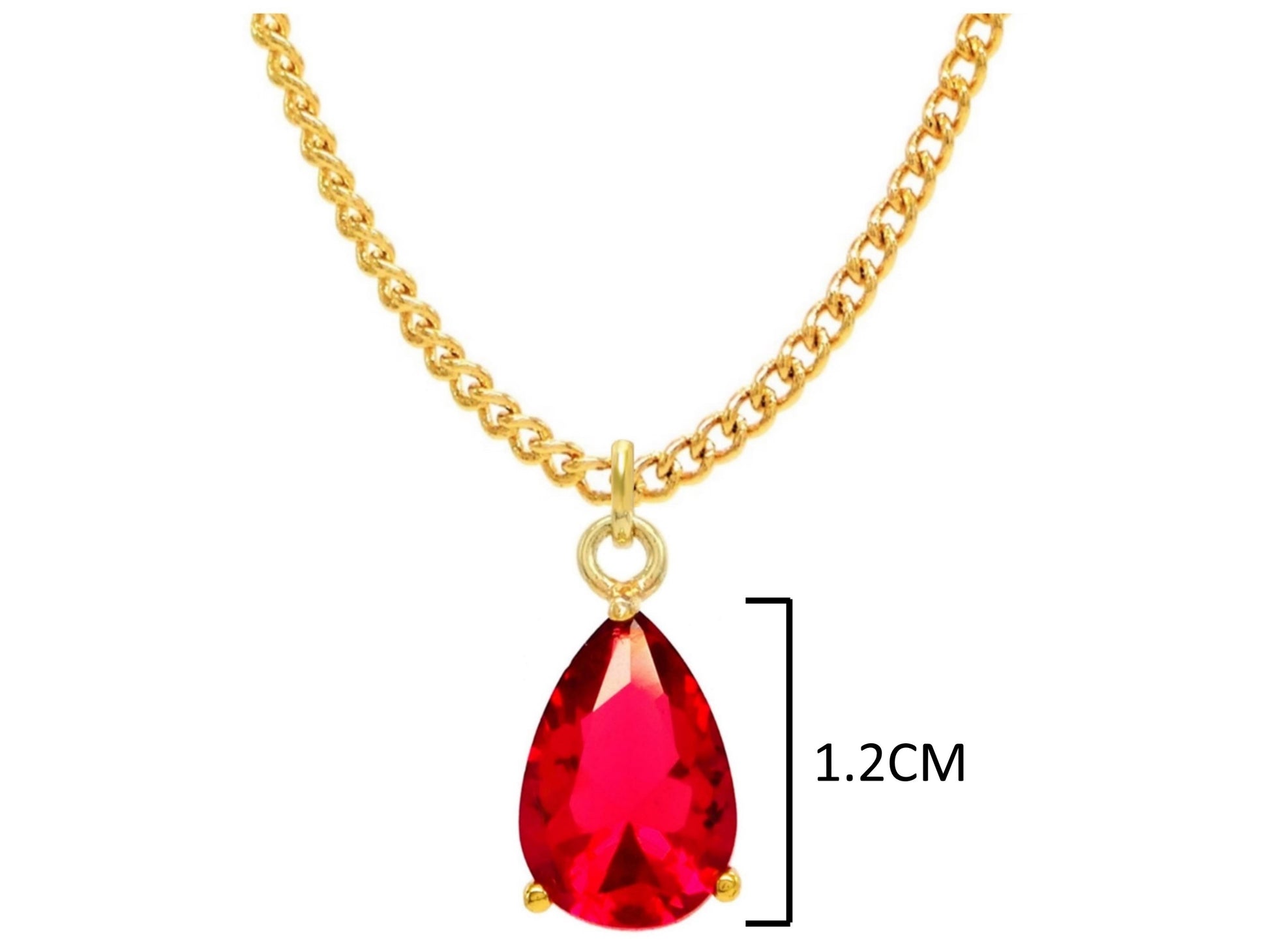 Yellow gold red pear gem necklace and earrings MEASUREMENT