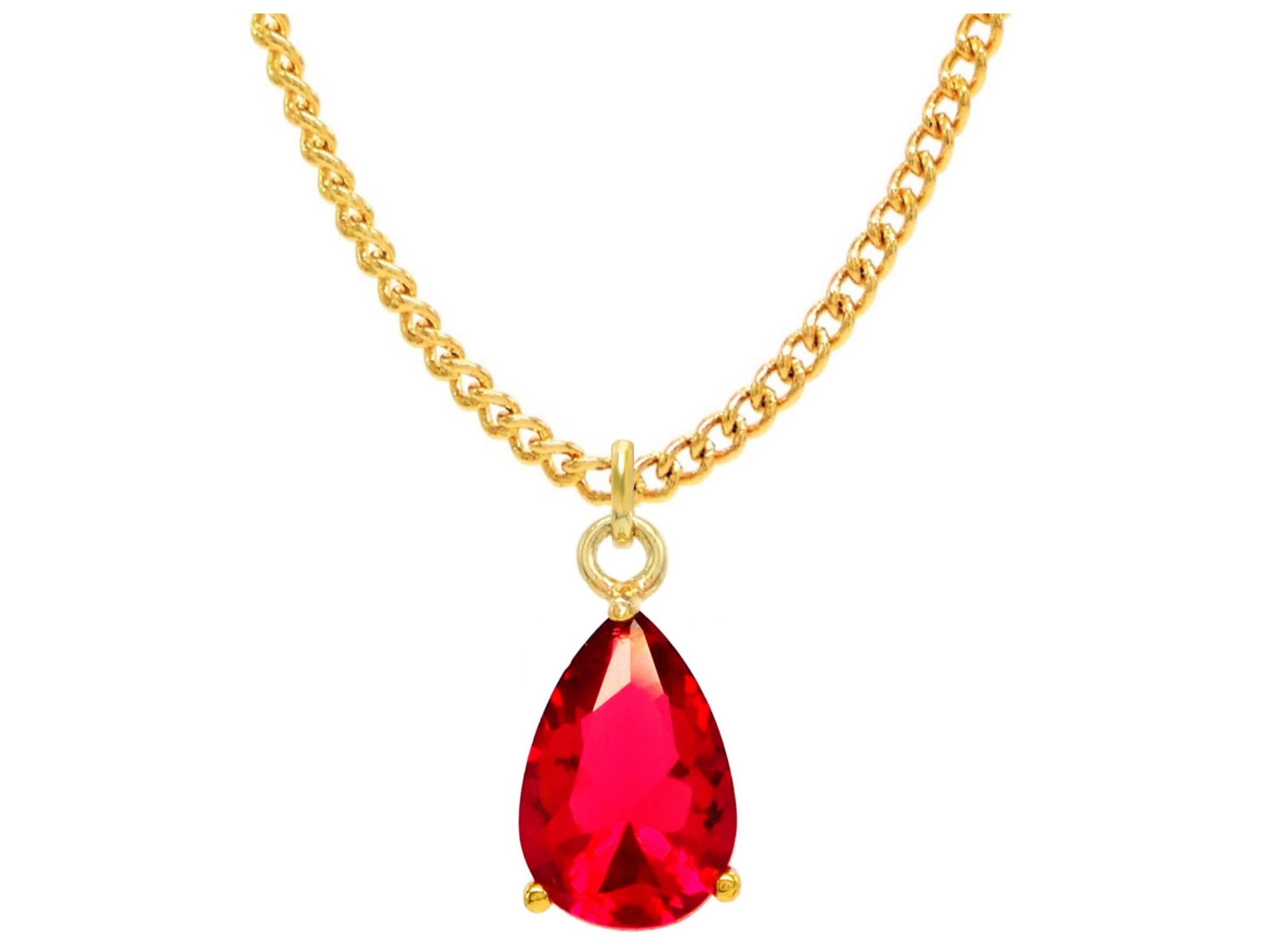 Red raindrop gem gold necklace MAIN