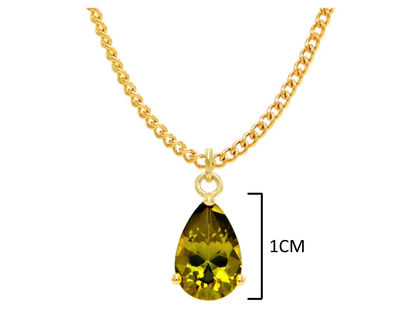 Yellow gold green pear gem necklace and earrings MEASUREMENT