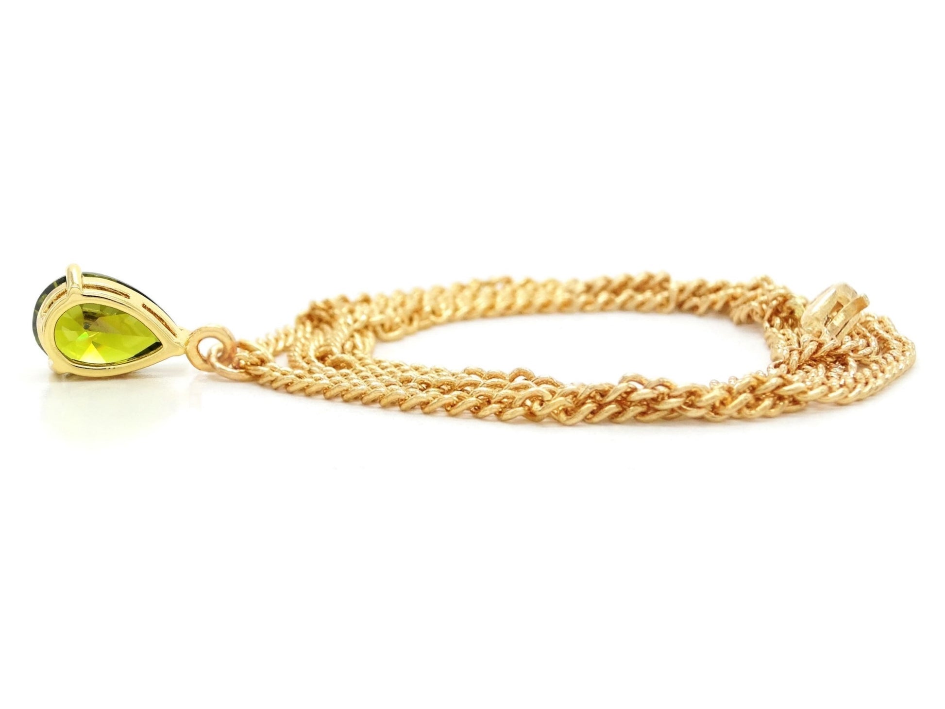Green raindrop gem gold necklace BACK