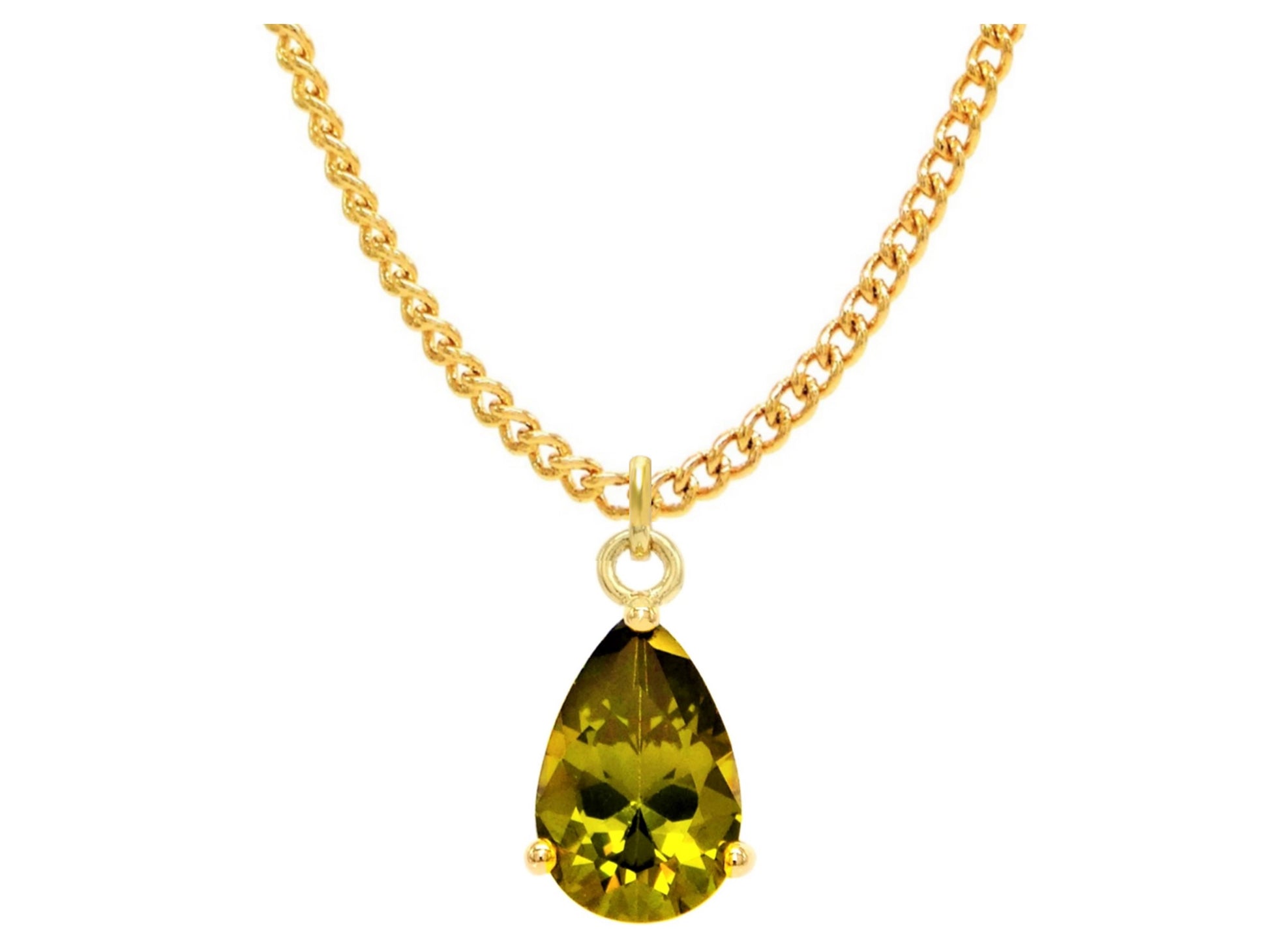 Green raindrop gem gold necklace MAIN