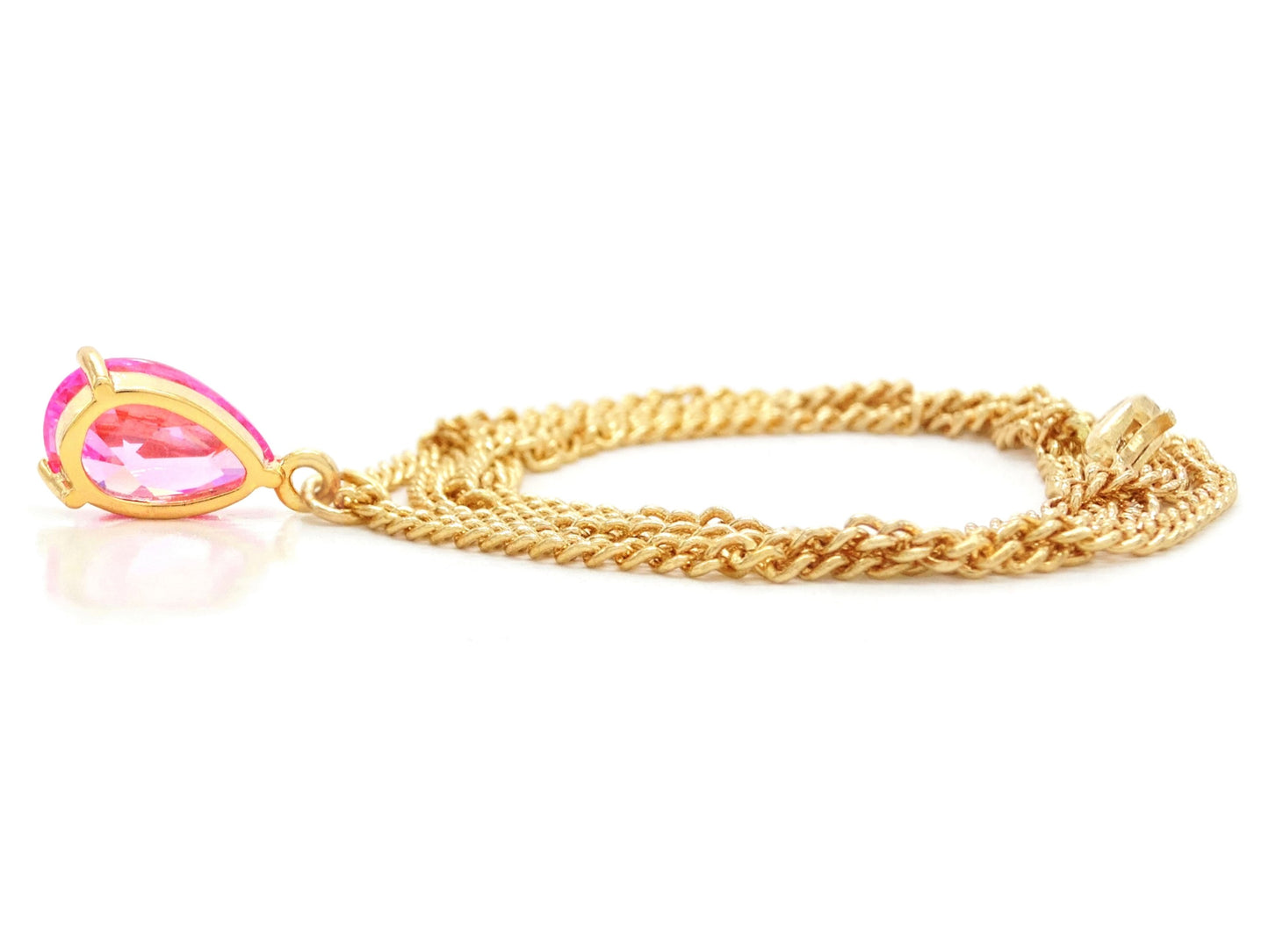 Pink raindrop yellow gold necklace BACK