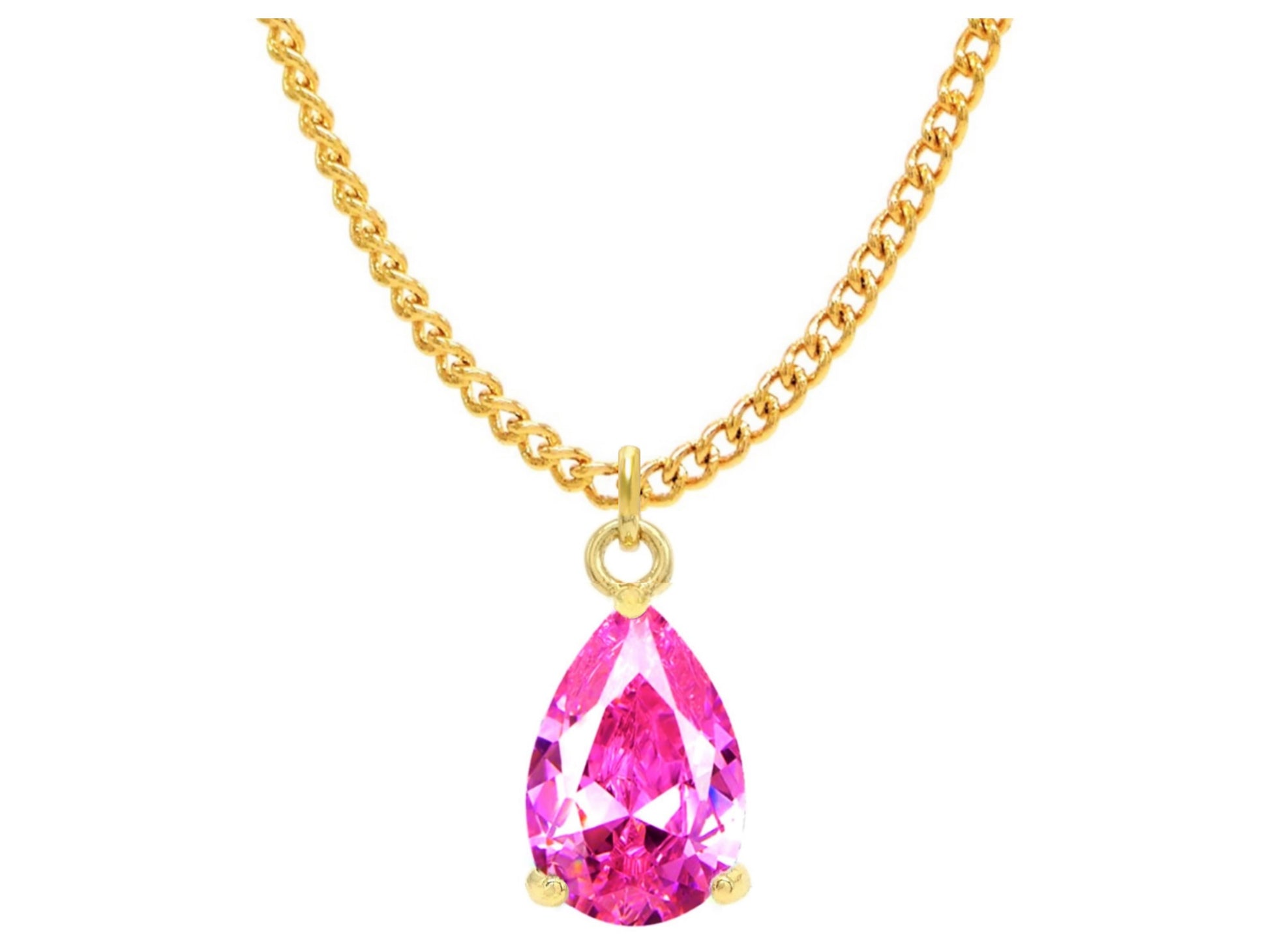 Pink raindrop yellow gold necklace MAIN