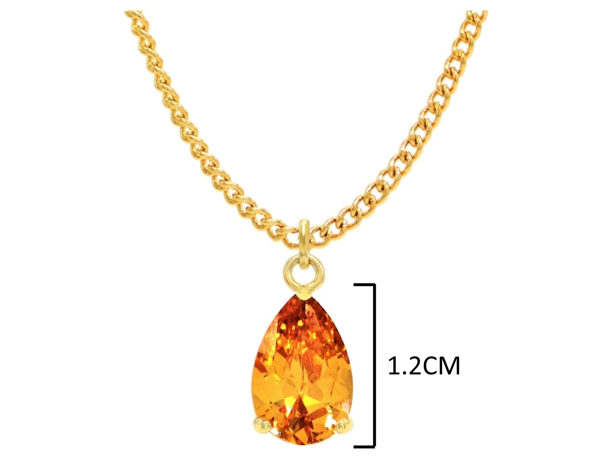 Yellow gold citrine pear gem necklace and earrings MEASUREMENT