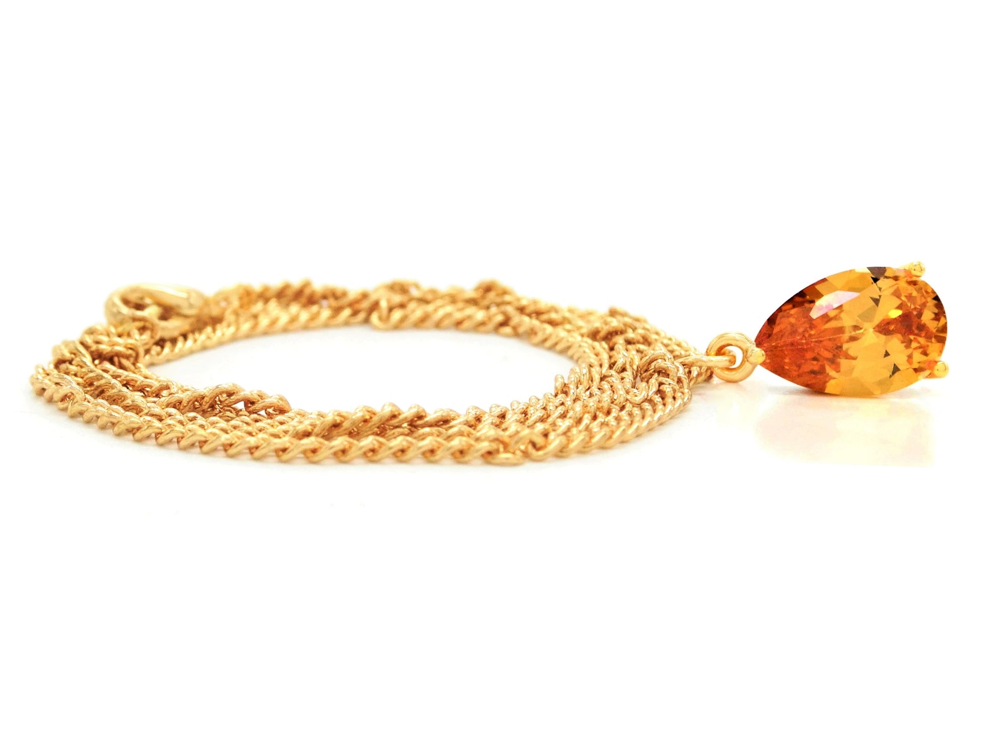 Citrine raindrop gold necklace FRONT