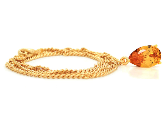 Citrine raindrop gold necklace FRONT