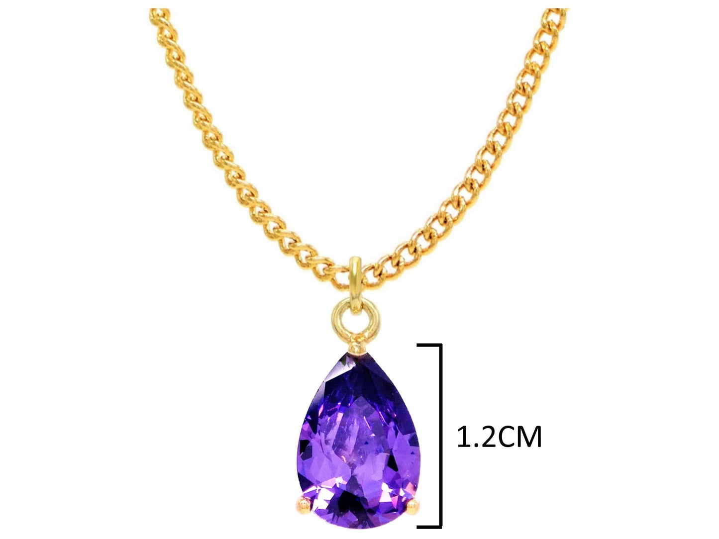 Yellow gold purple pear gem necklace and earrings MEASUREMENT