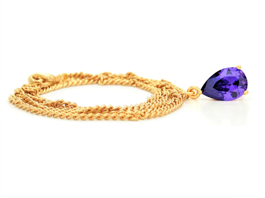 Purple raindrop gold necklace FRONT