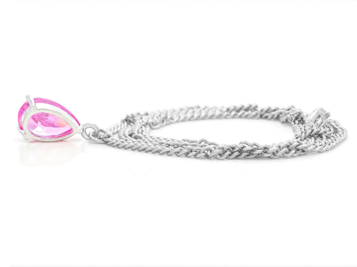 Pink raindrop white gold necklace BACK