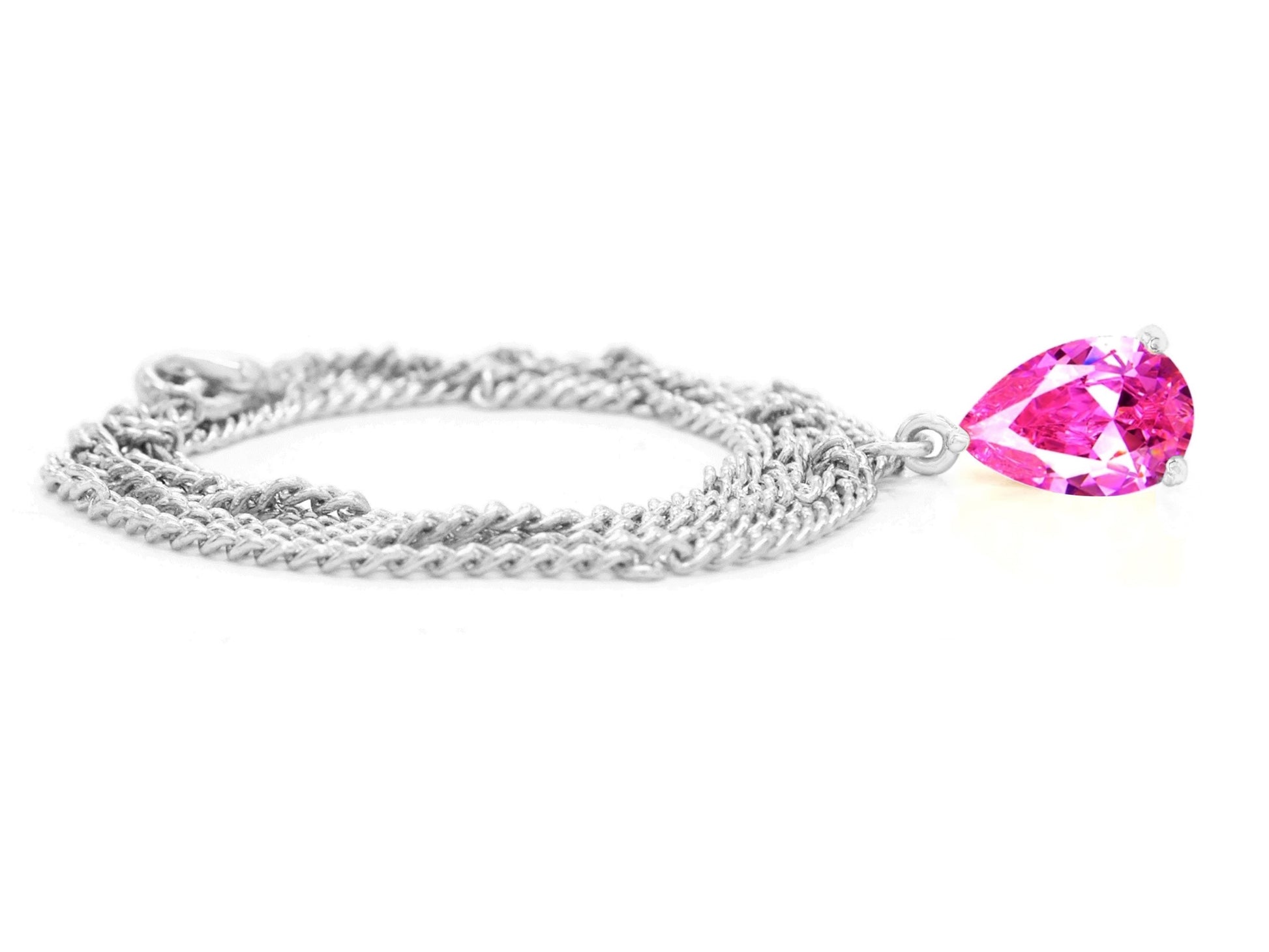 Pink raindrop white gold necklace FRONT