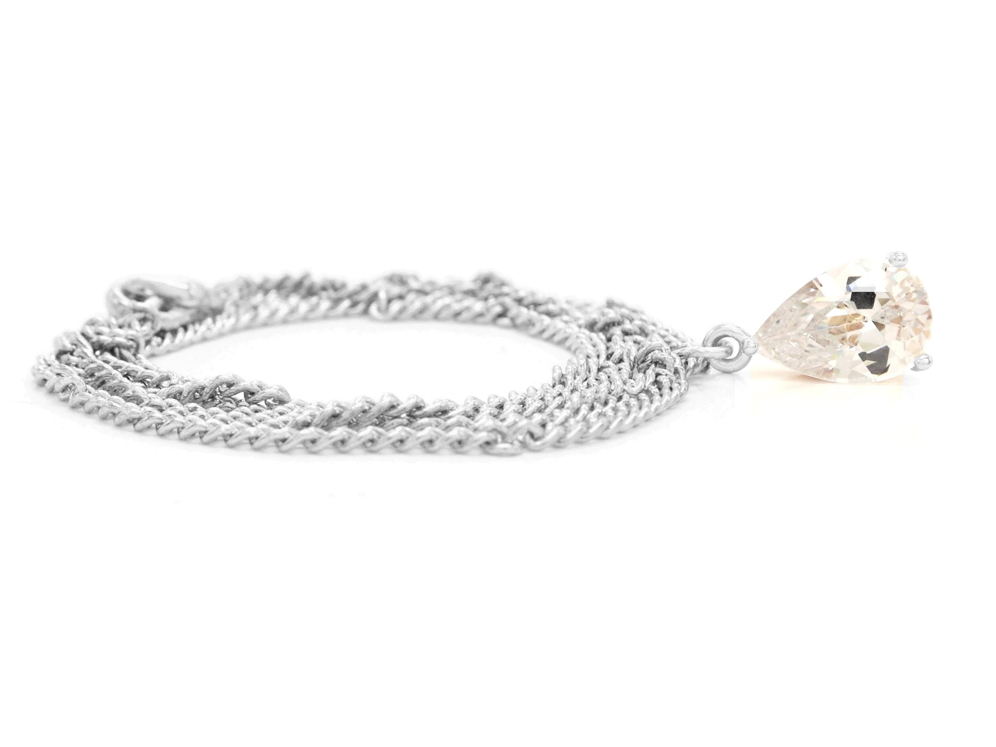 Clear raindrop white gold necklace FRONT