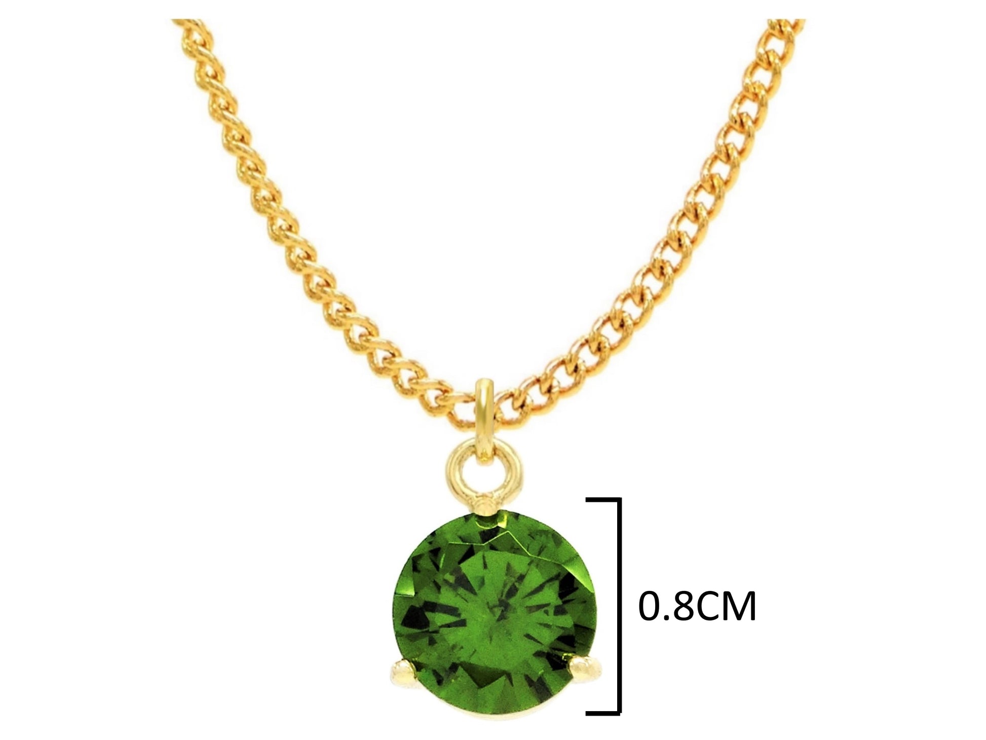 Yellow gold green round gem necklace and earrings MEASUREMENT
