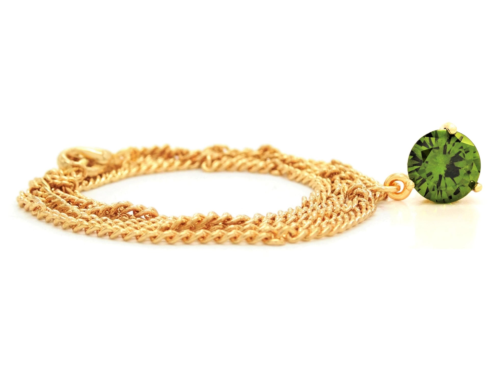 Green gem gold necklace FRONT