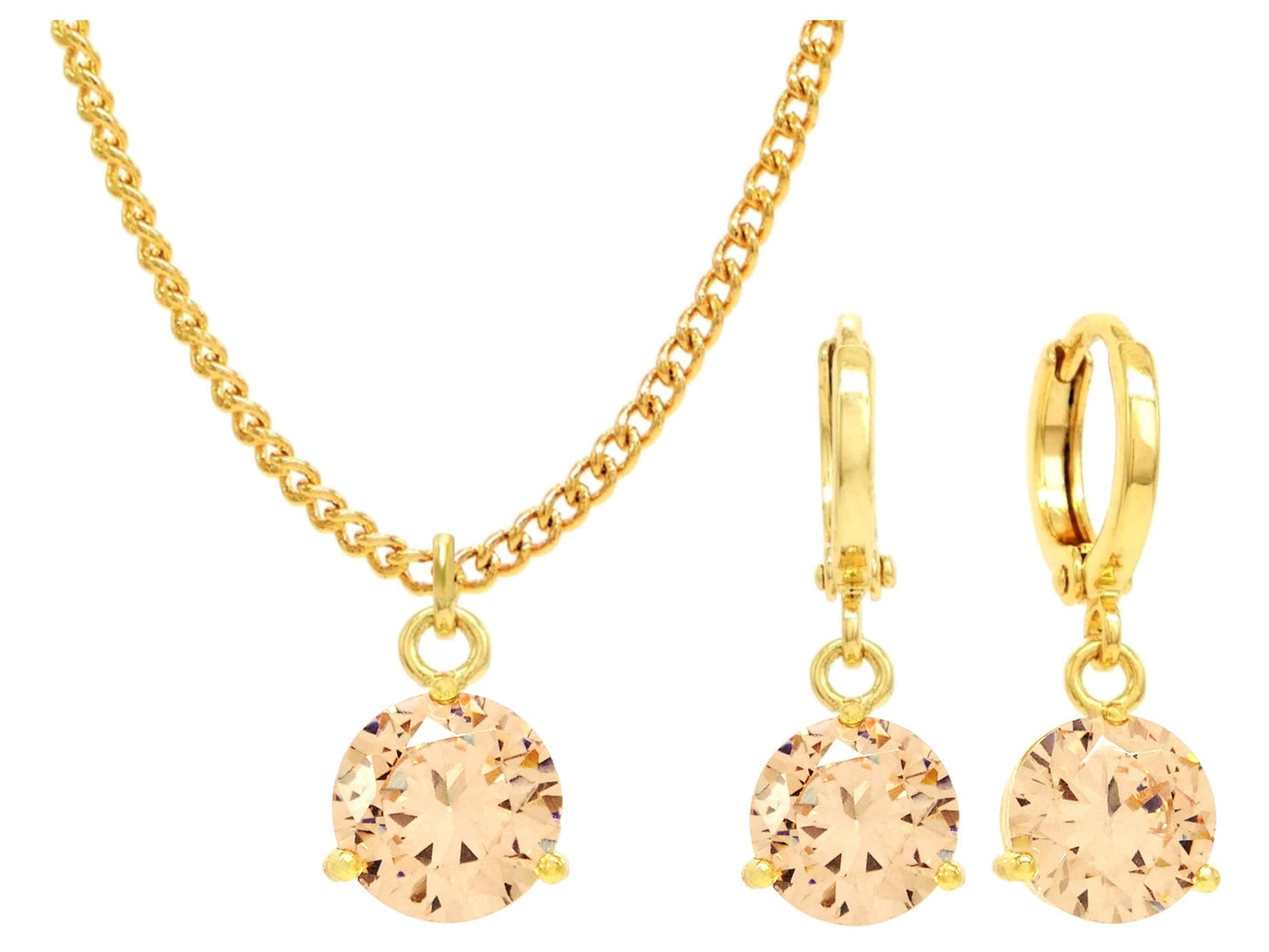 Yellow gold champagne round gem necklace and earrings MAIN