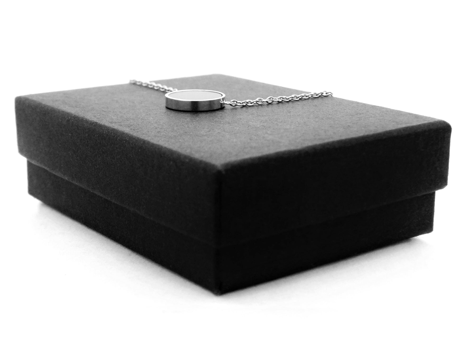 White gold black moonstone choker necklace GIFT BOX