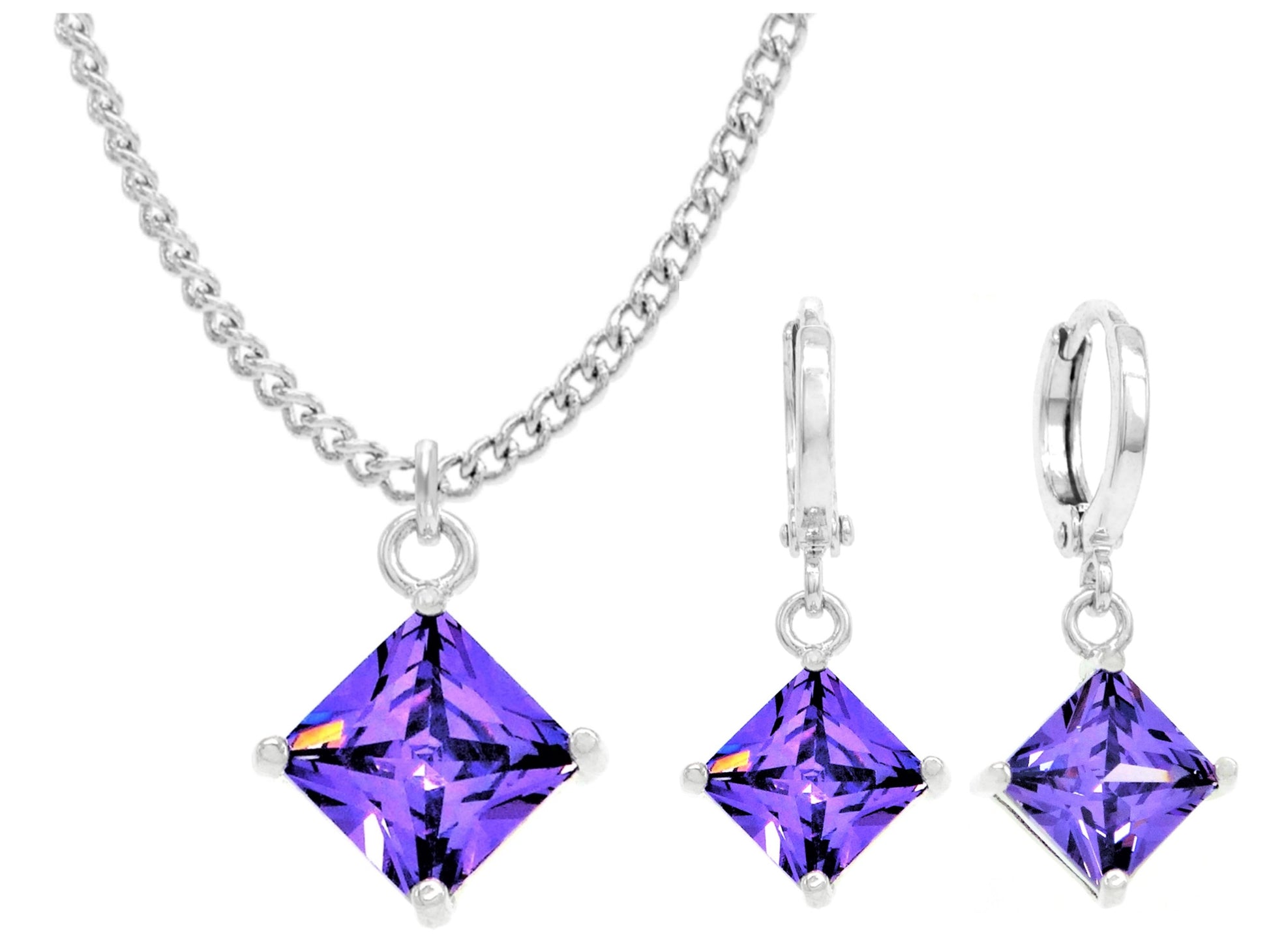 White gold purple princess necklace and earrings MAIN