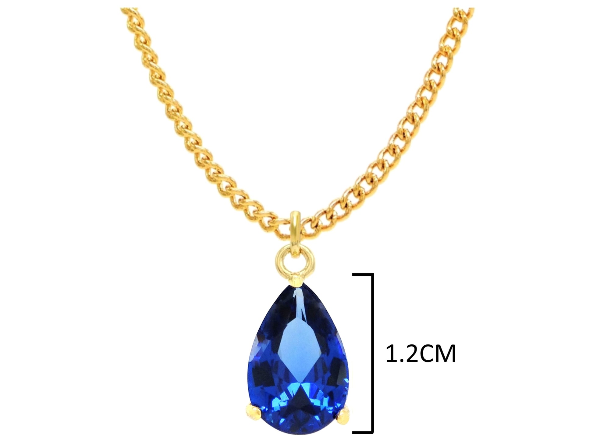 Yellow gold blue pear gem necklace and earrings MEASUREMENT