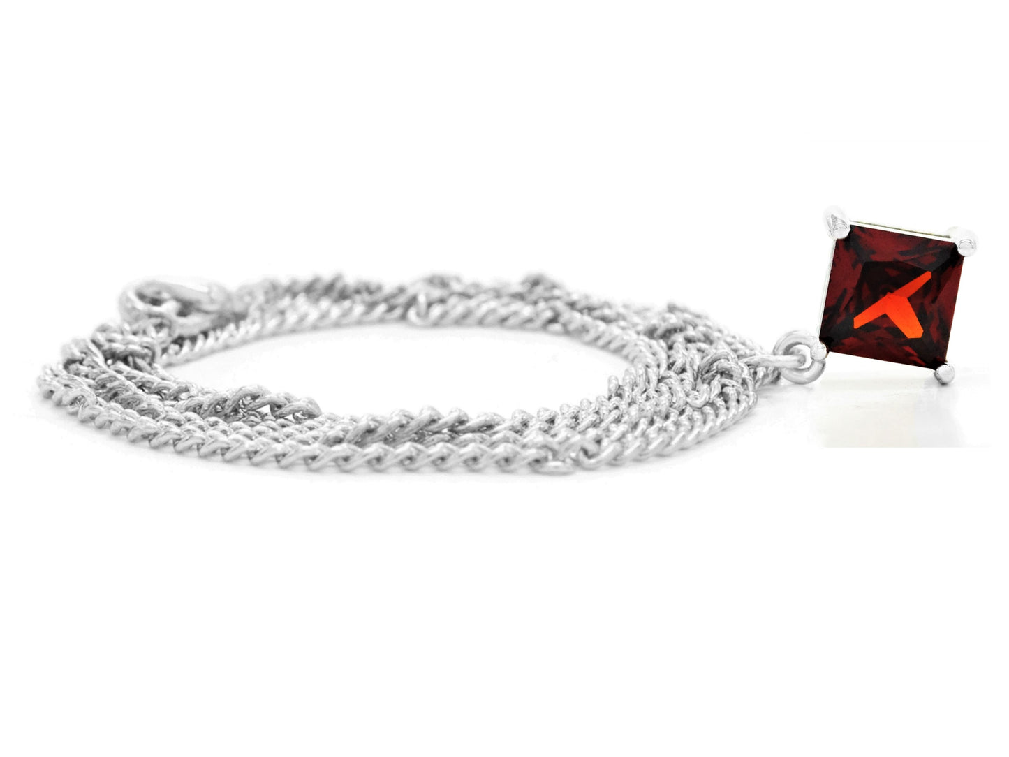 Red gem princess white gold necklace FRONT