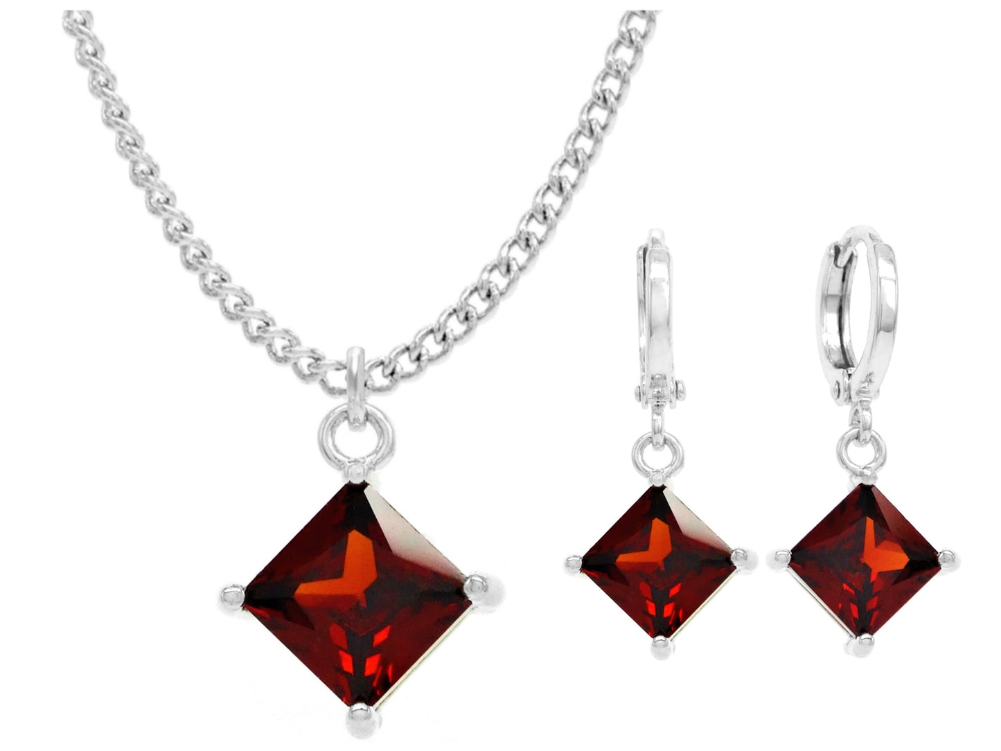 White gold red princess necklace and earrings MAIN