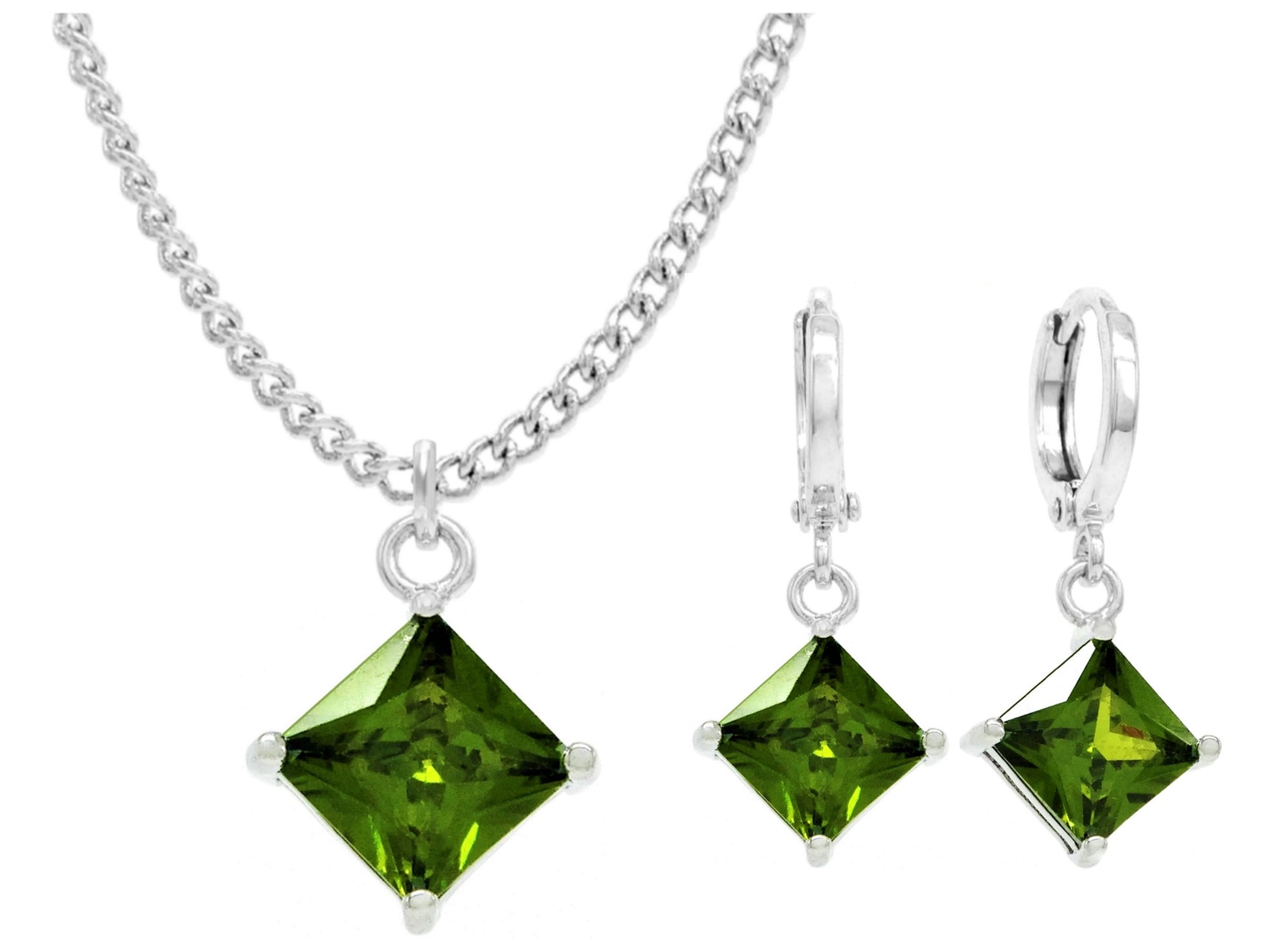 White gold green princess necklace and earrings MAIN