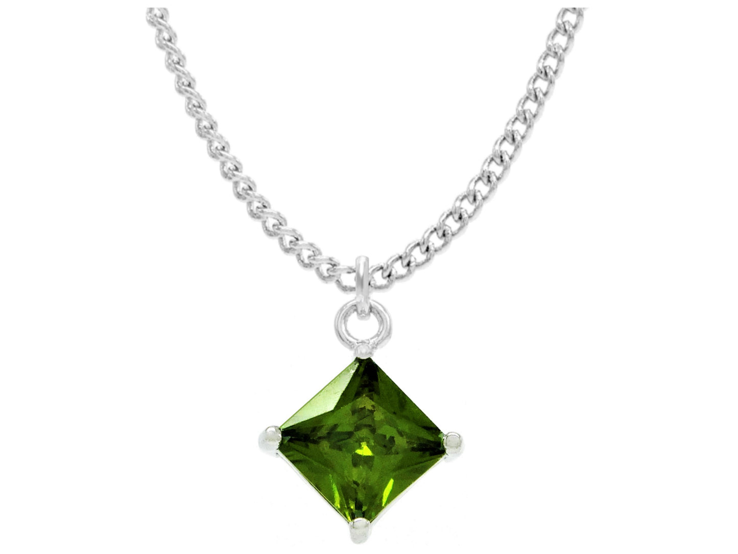 Green gem princess white gold necklace MAIN