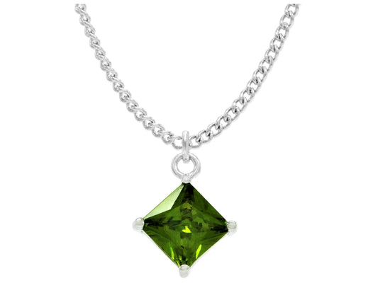 Green gem princess white gold necklace MAIN