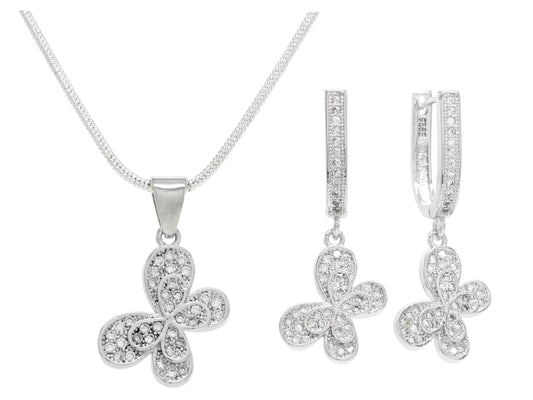 Sterling silver white butterfly necklace and earrings MAIN