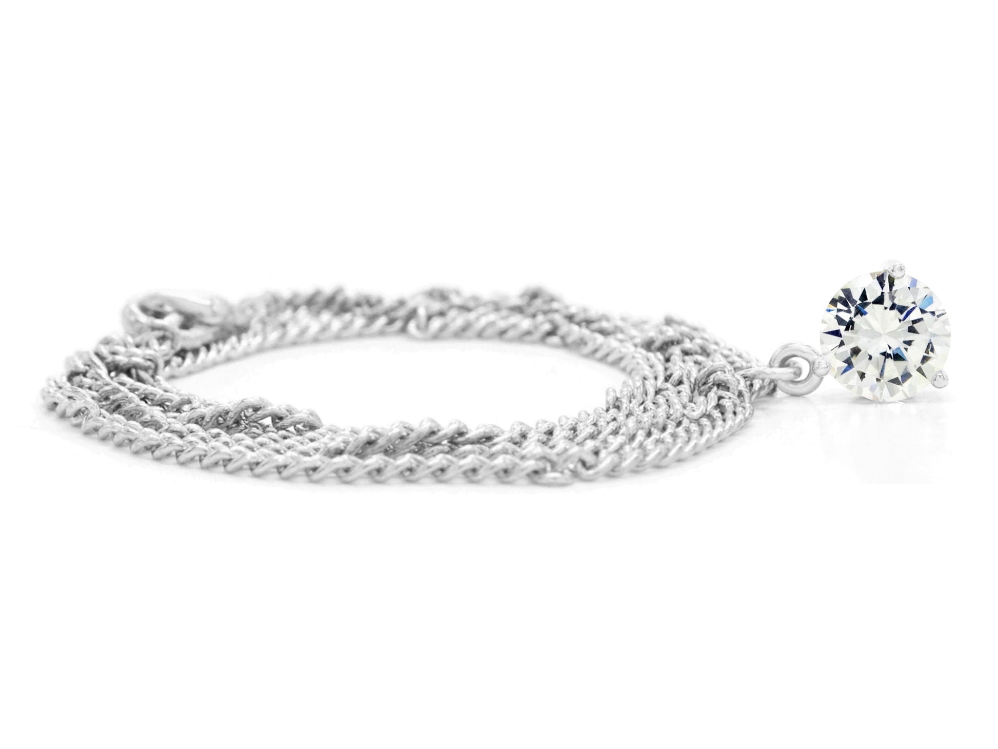 Clear gem white gold necklace FRONT