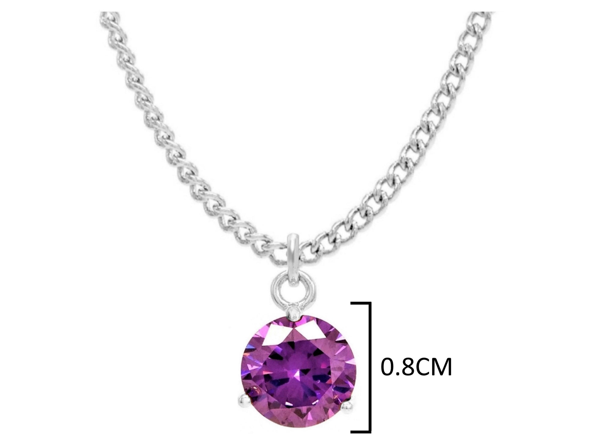 White gold purple round gem necklace and earrings MEASUREMENT