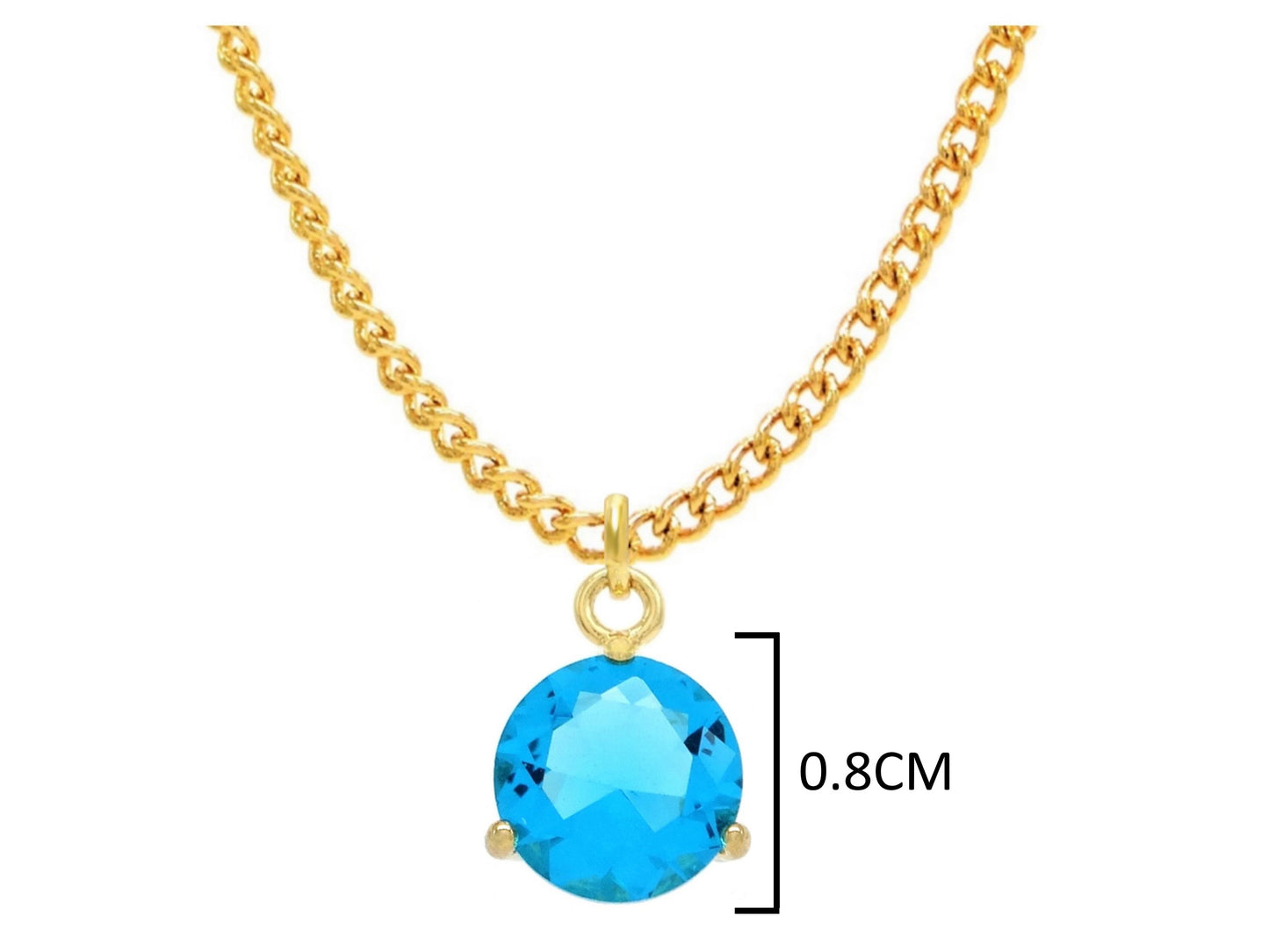 Yellow gold blue round gem necklace and earrings MEASUREMENT