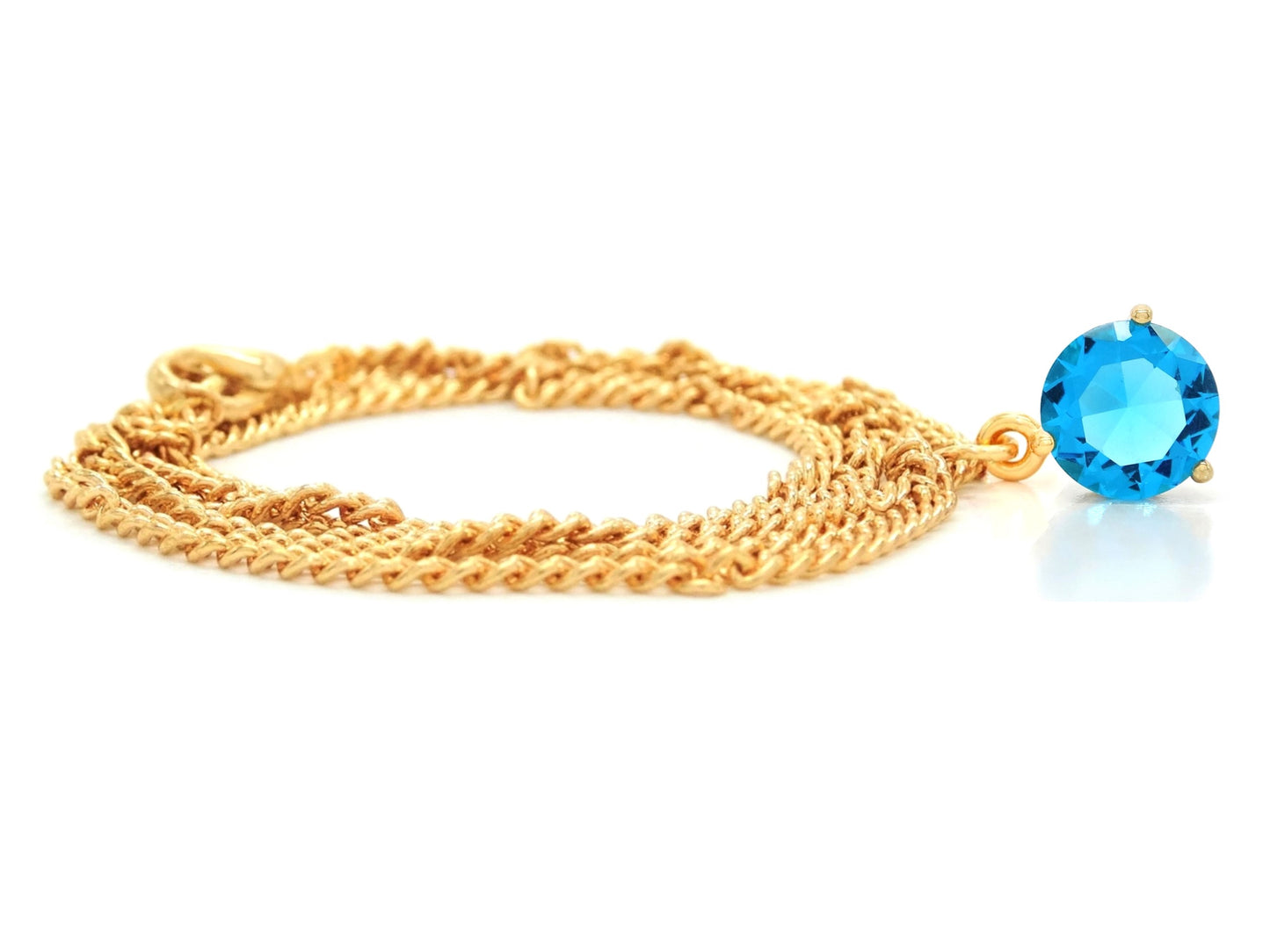 Blue gem gold necklace FRONT