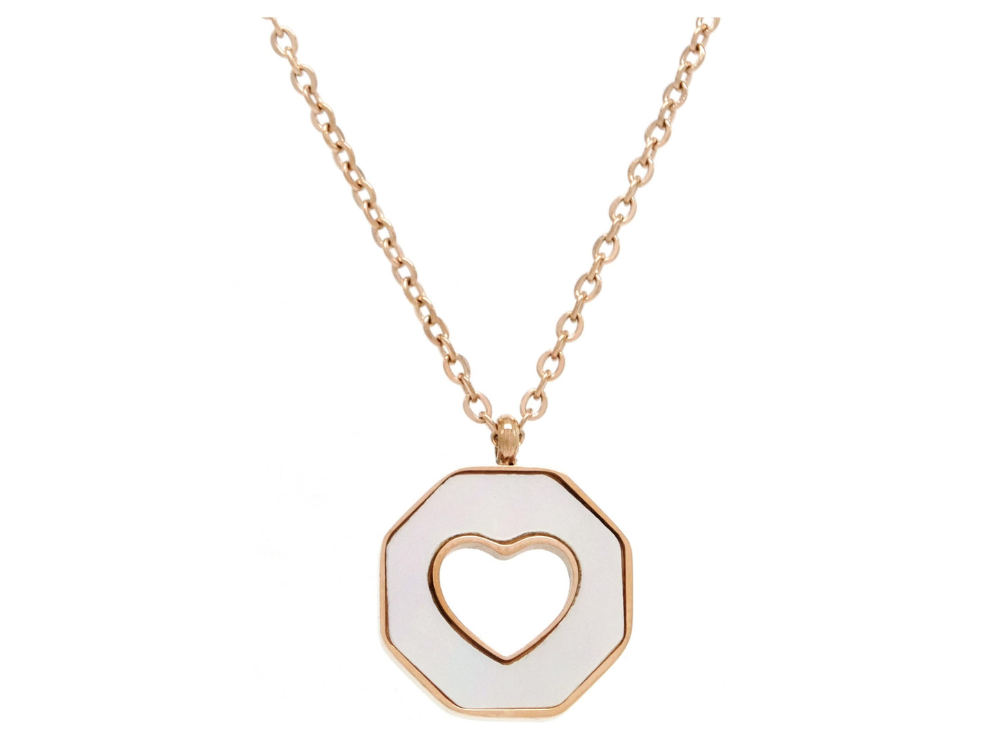 Rose gold white sea shell heart necklace MAIN