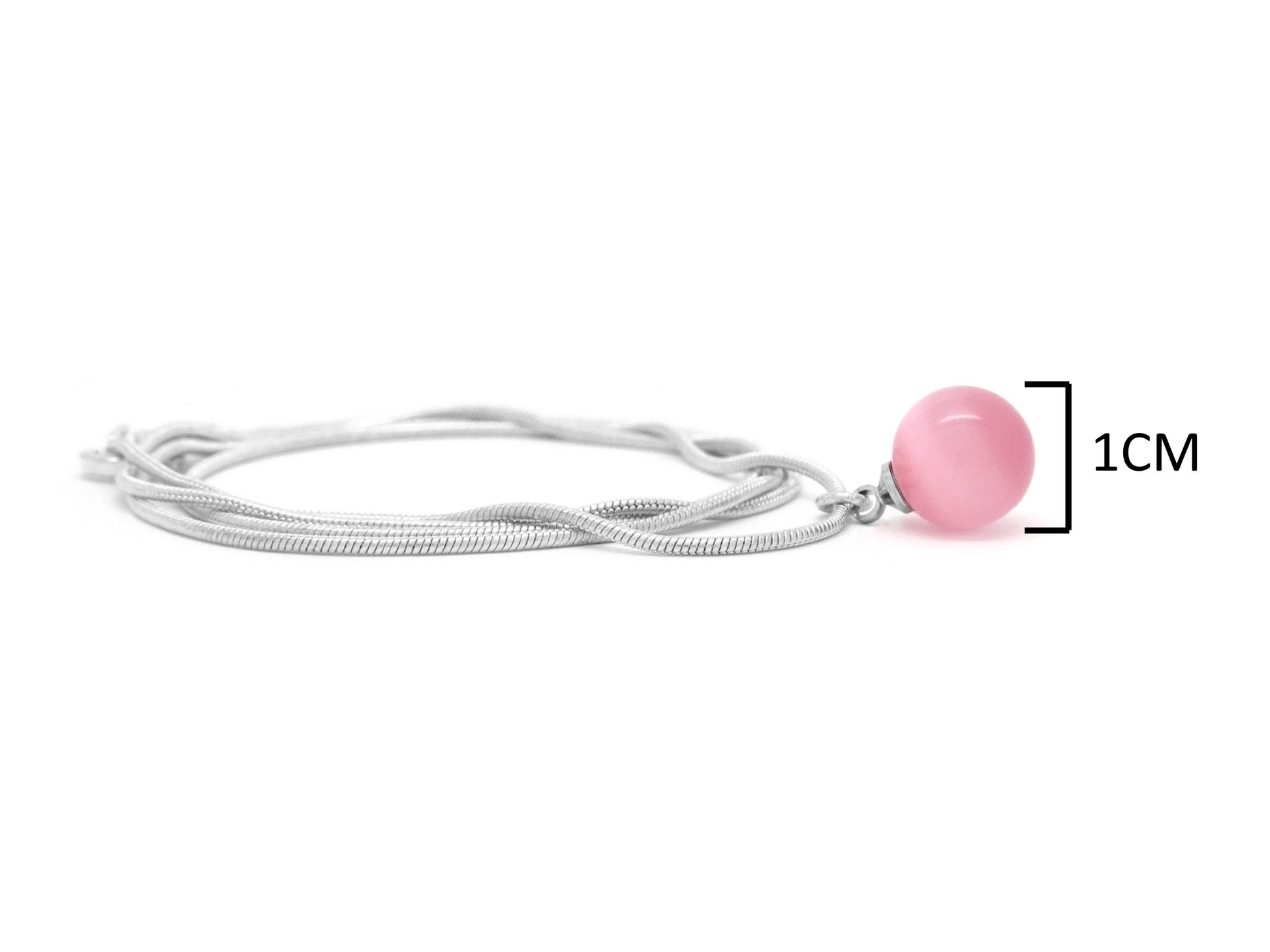 Pink moonstone ball silver necklace MEASUREMENT