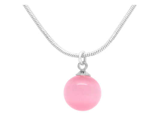 Pink moonstone ball silver necklace MAIN