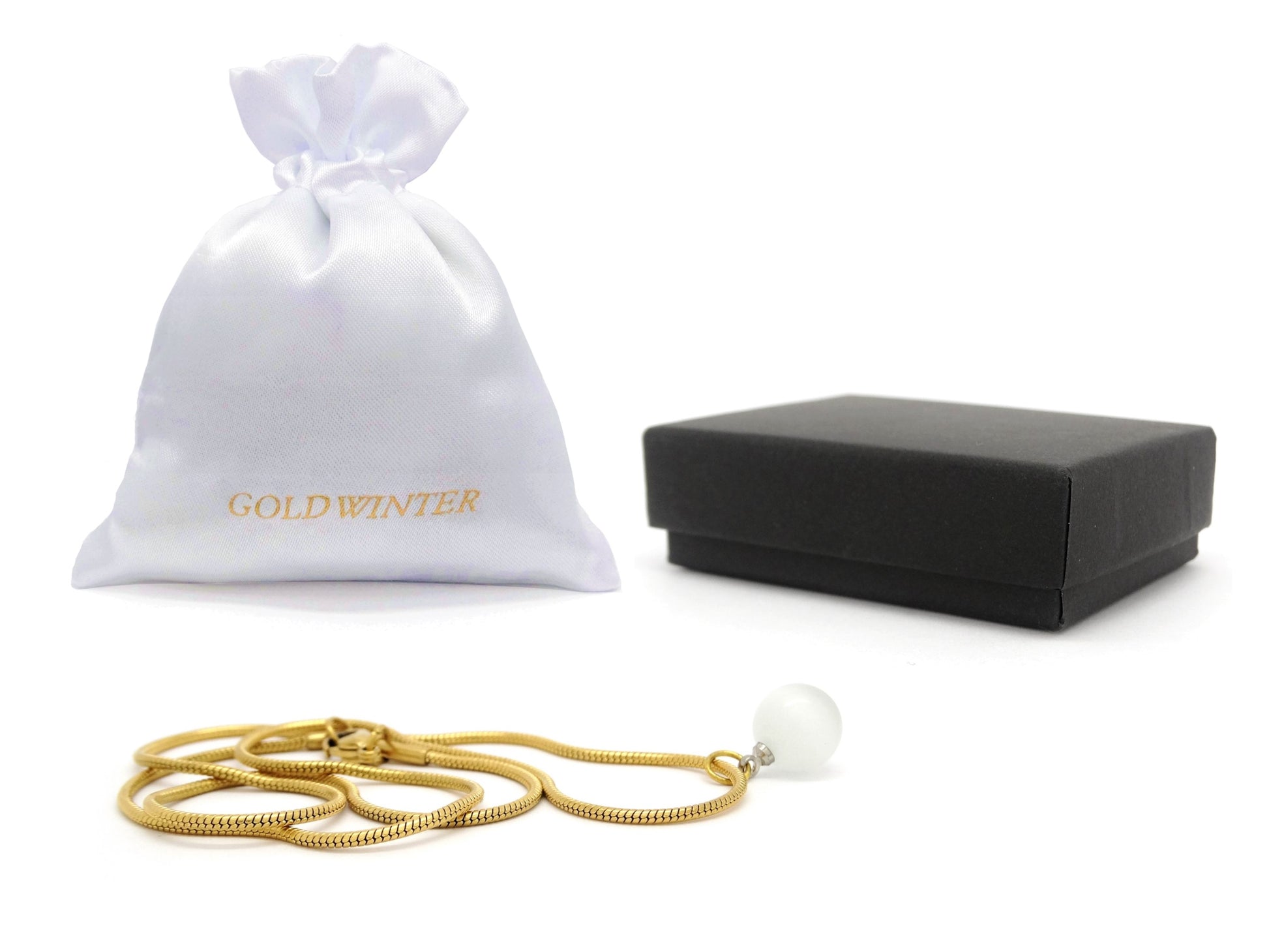 White moonstone ball yellow gold necklace GIFT BAG AND BOX