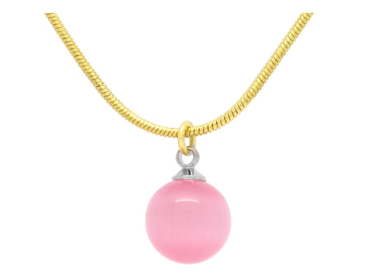 Pink moonstone ball yellow gold necklace MAIN
