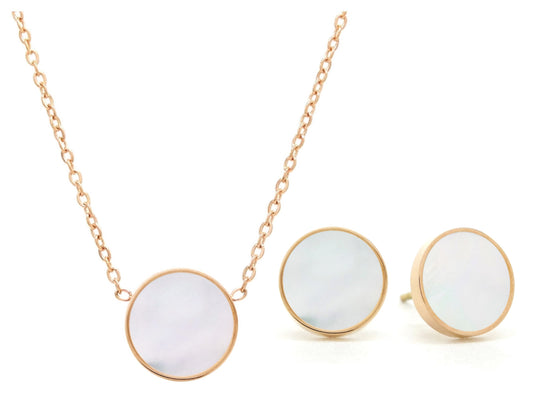 Rose gold round white sea shell jewellery set MAIN