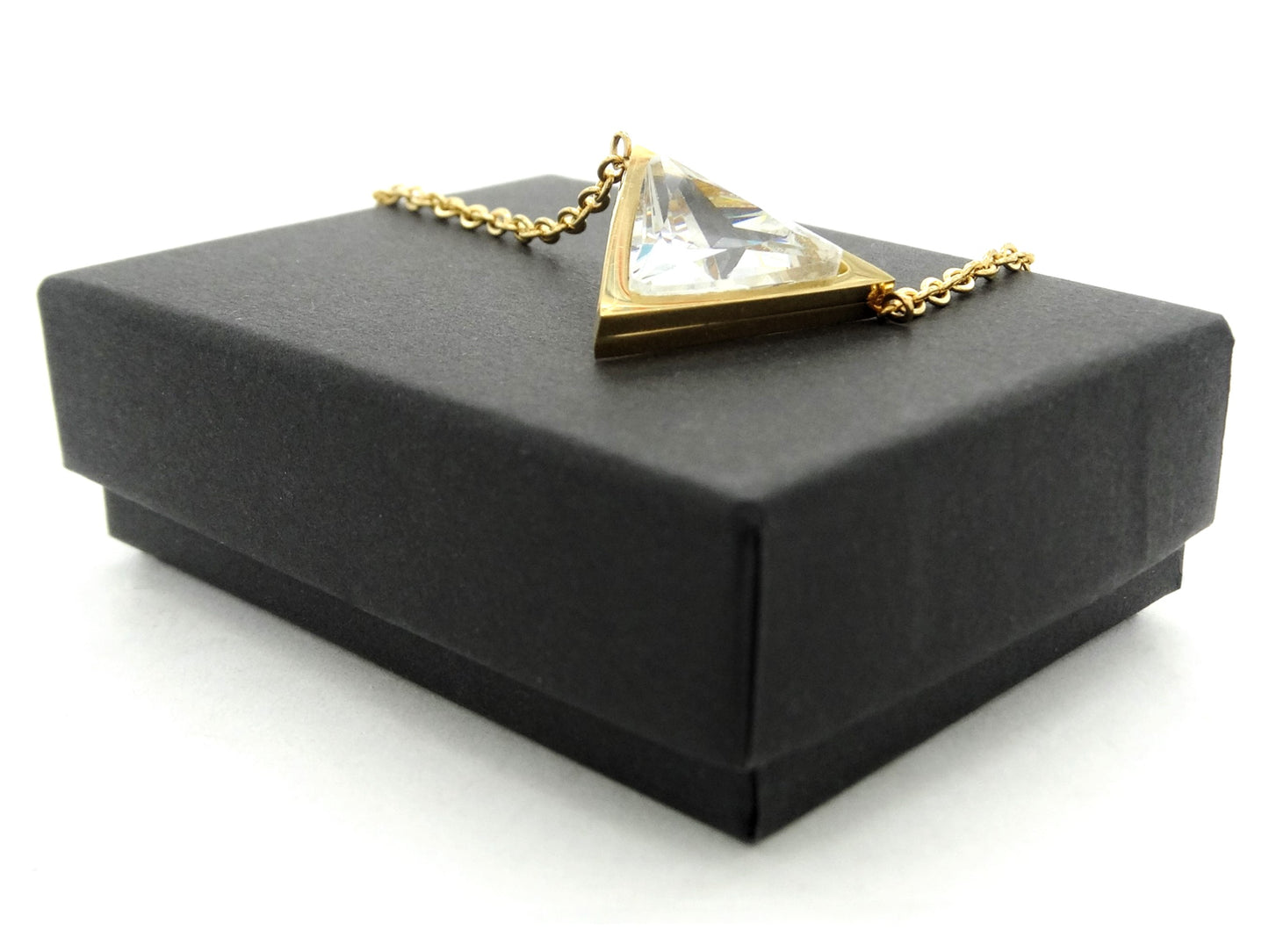 Yellow gold white trillion necklace and earrings GIFT BOX