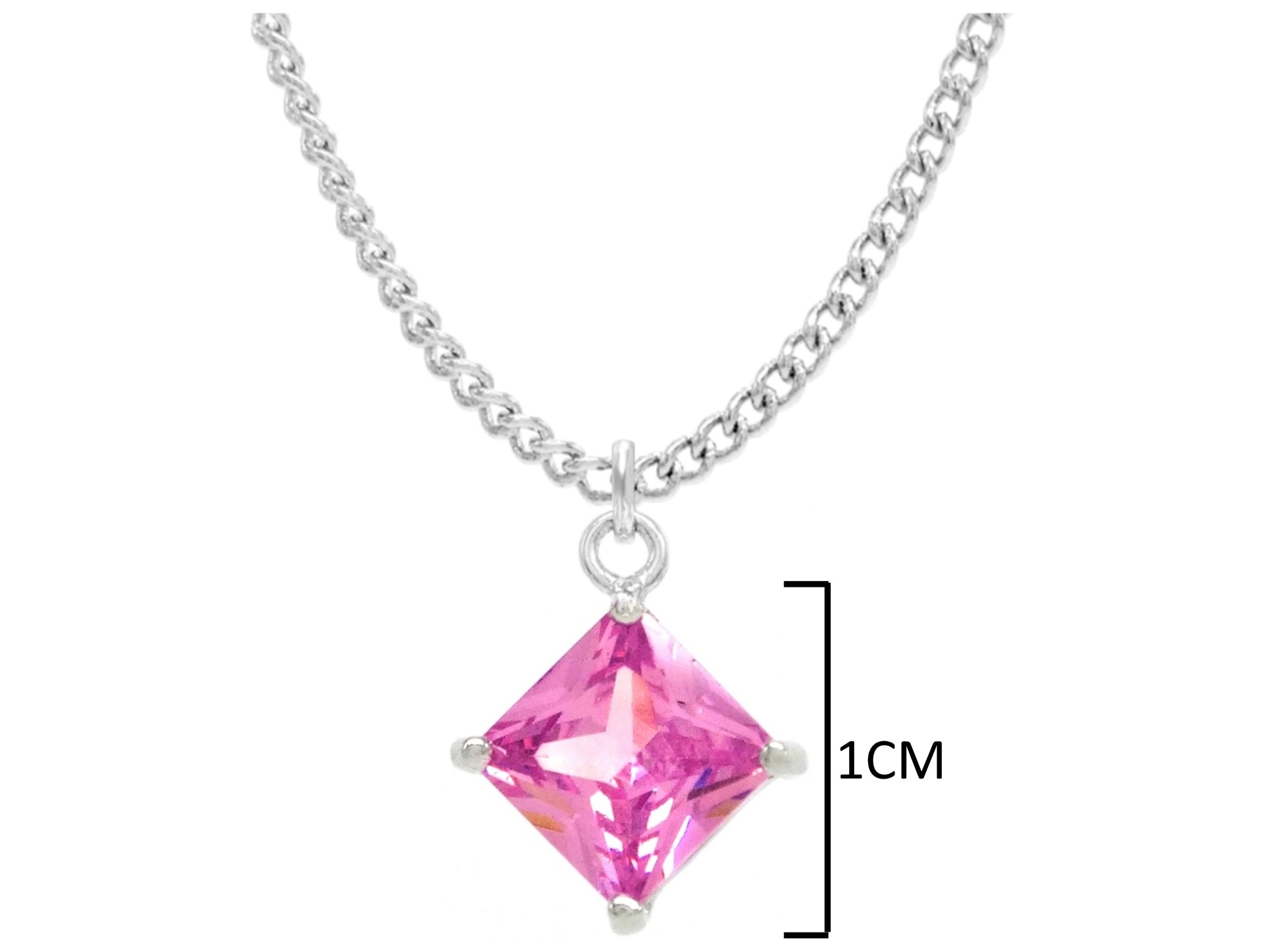 Pink gem princess white gold necklace MEASUREMENT