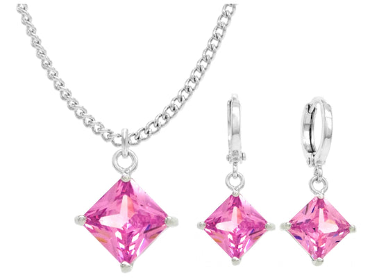 White gold pink princess necklace And earrings MAIN