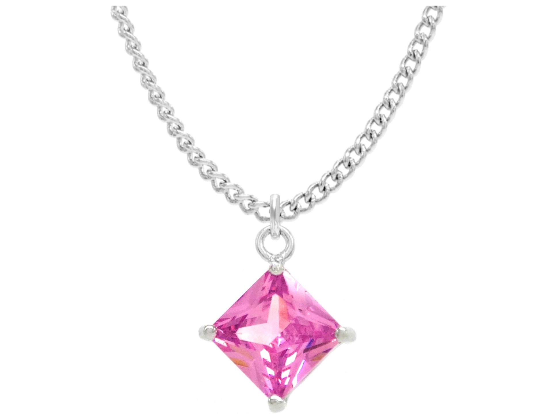 Pink gem princess white gold necklace MAIN